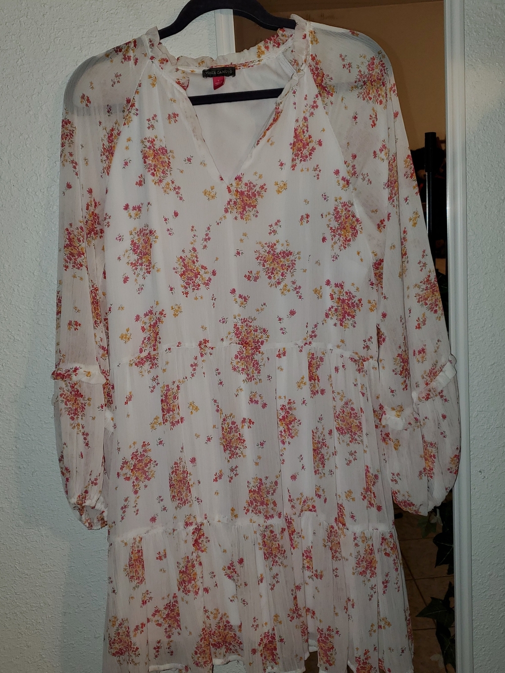 Vince Camuto White Floral Tiered Dress